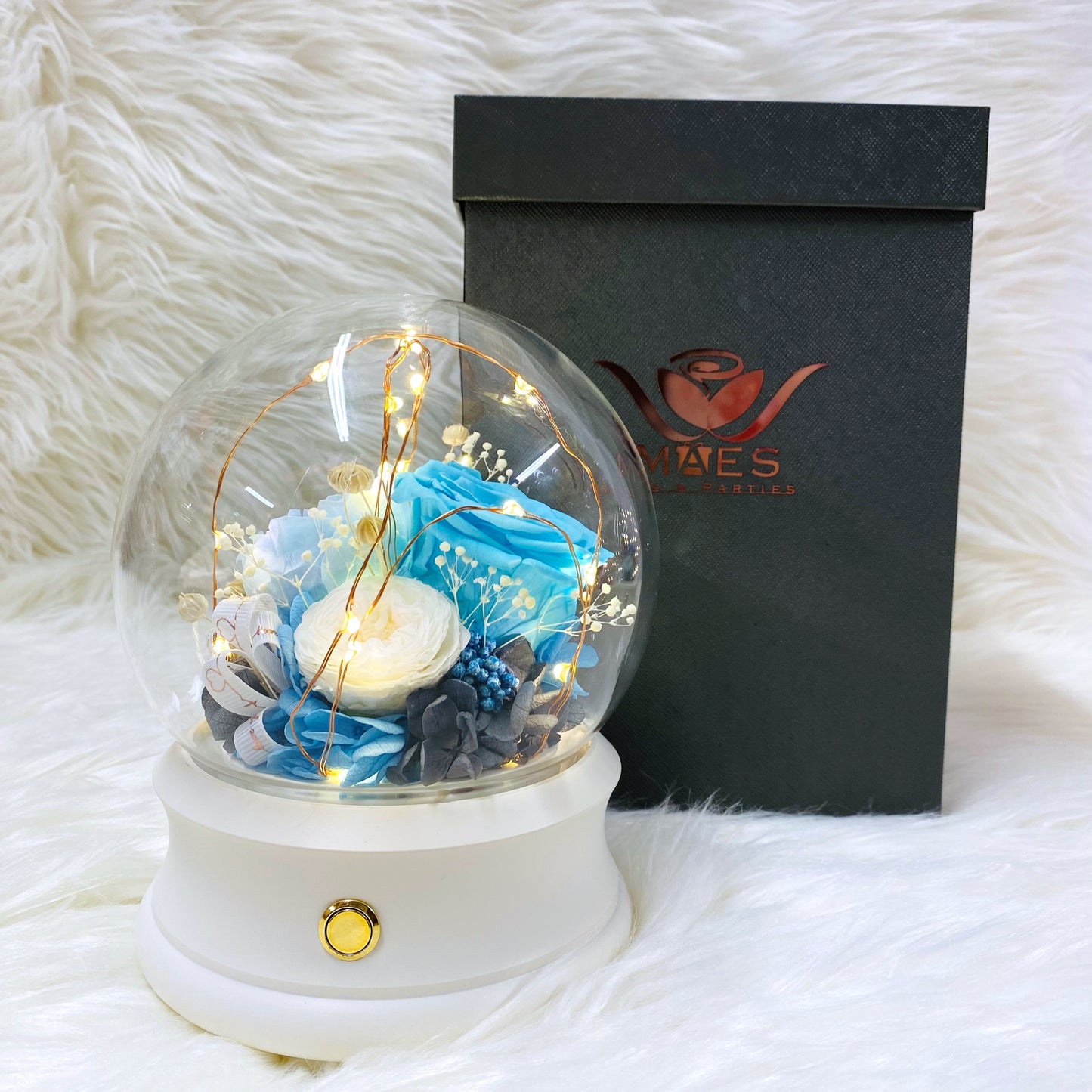 Preserved Roses in Bluetooth Music Box | Blue/White Mix Color